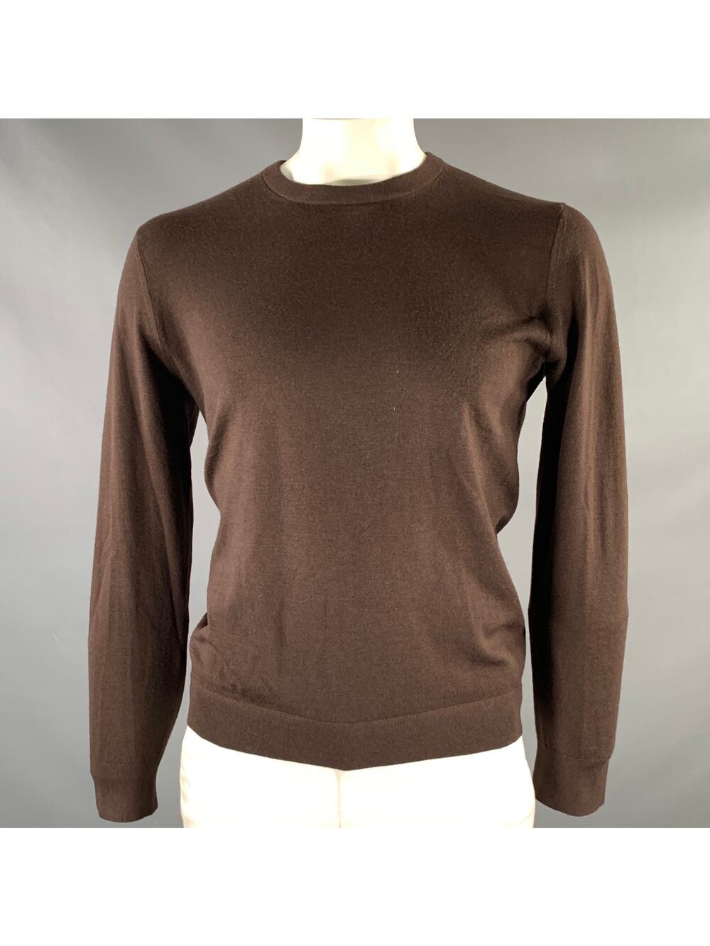 JOSEPH Size L Brown Solid Wool Blend Crew-Neck Pullover
